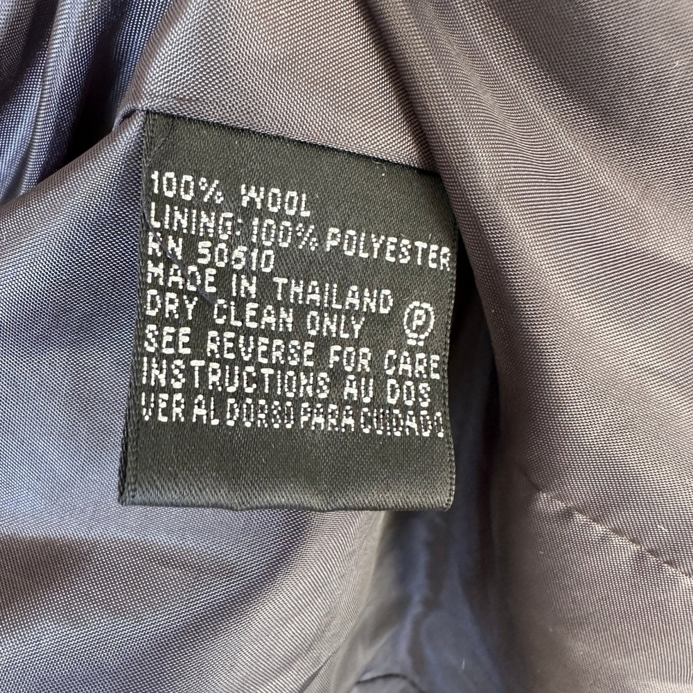 Kasper 100% Wool Plaid Longline Coat Navy Grey Size 12 Button Front Jacket - Picture 3 of 4